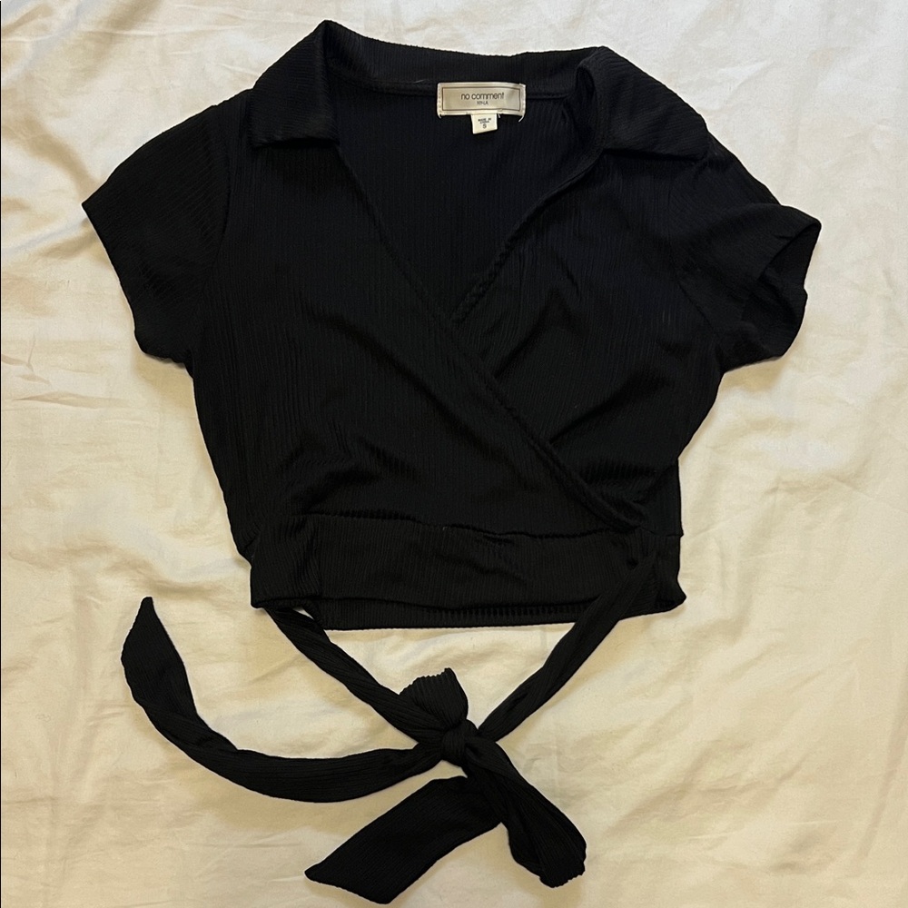 Black Tie-Front Blouse